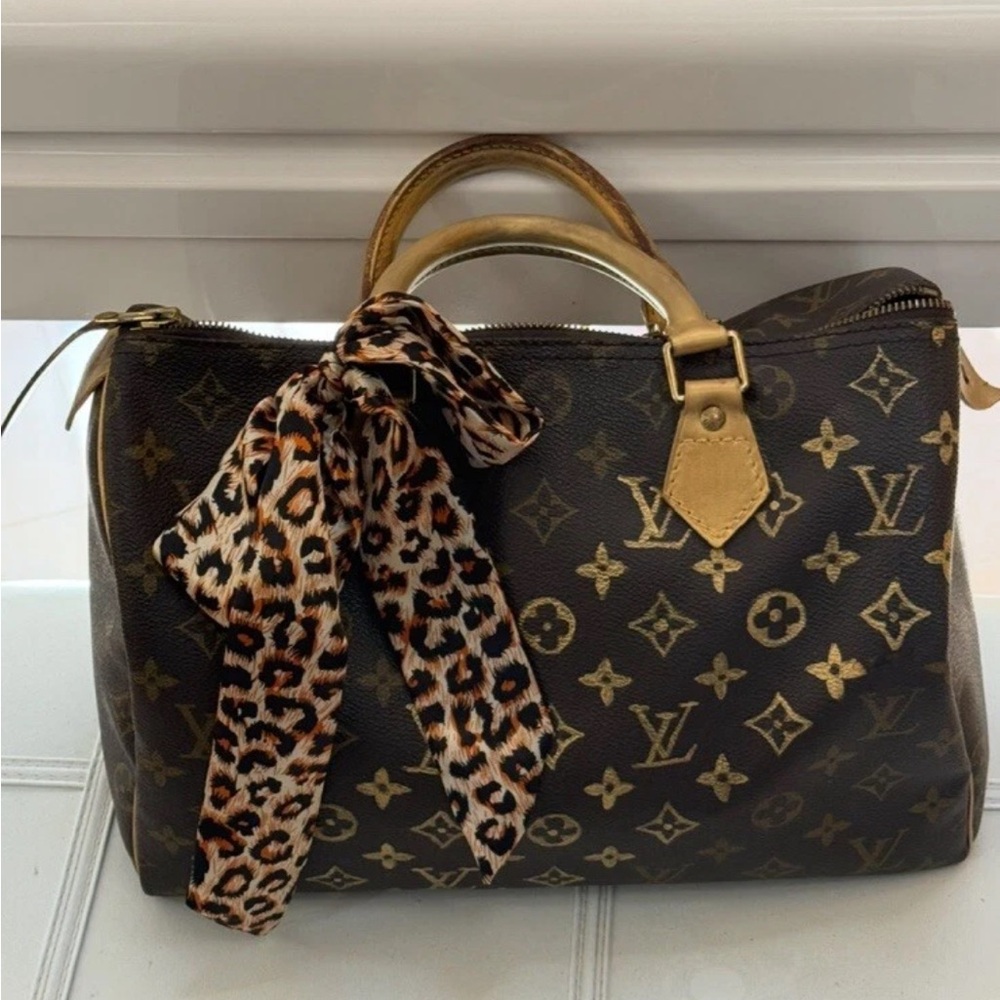 Louis Vuitton Brown Monogram Satchel with Leopard scarf - Picture 4 of 12